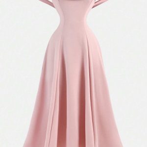Vestido elegante cintura ajustada linea A rosado