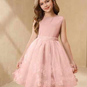 Vestido elegante flores 3d tul esponjoso estilo princesa rosa