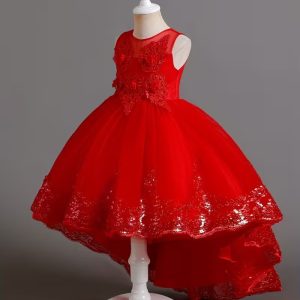 Vestido de fiesta rojo niñas aplique flores
