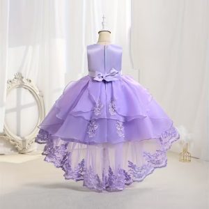 Vestido fiesta flores bordadas midi lentejuelas lila