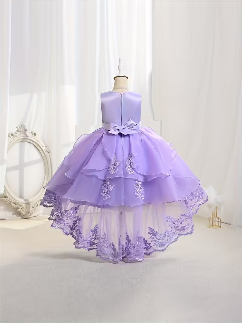 Vestido fiesta flores bordadas midi lentejuelas lila