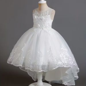 Vestido de fiesta blanco niñas aplique flores