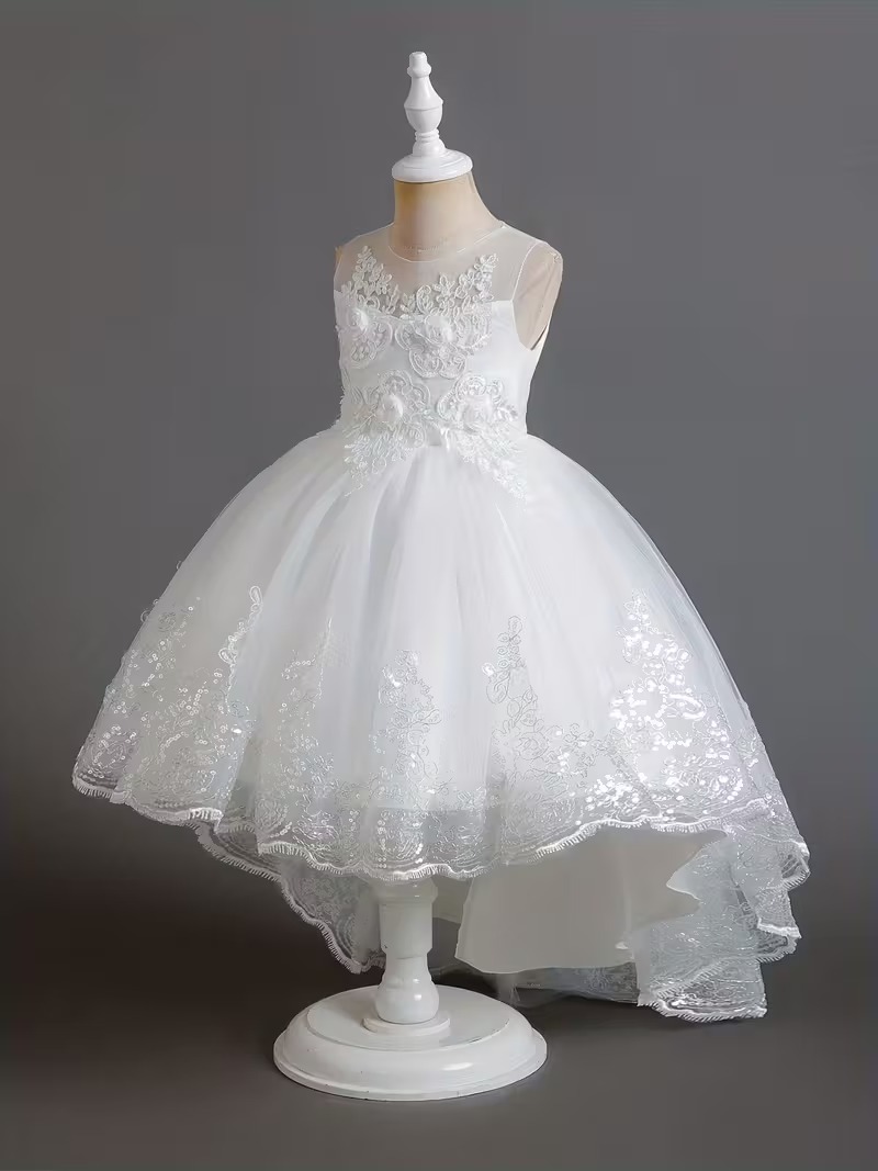 Vestido de fiesta blanco niñas aplique flores