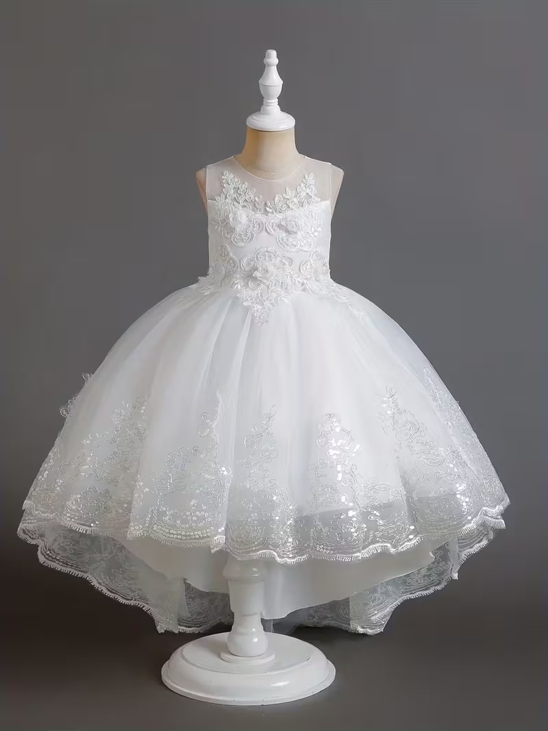 Vestido de fiesta blanco niñas aplique flores - Imagen 2