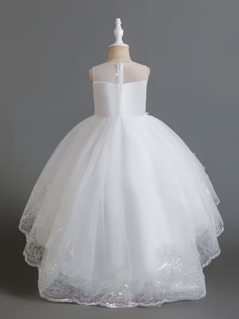 Vestido de fiesta blanco niñas aplique flores - Imagen 3