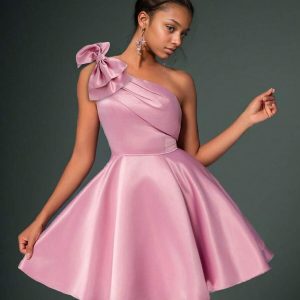 Vestido de fiesta de gala decoración mariposa 3d asimétrico elegante rosa
