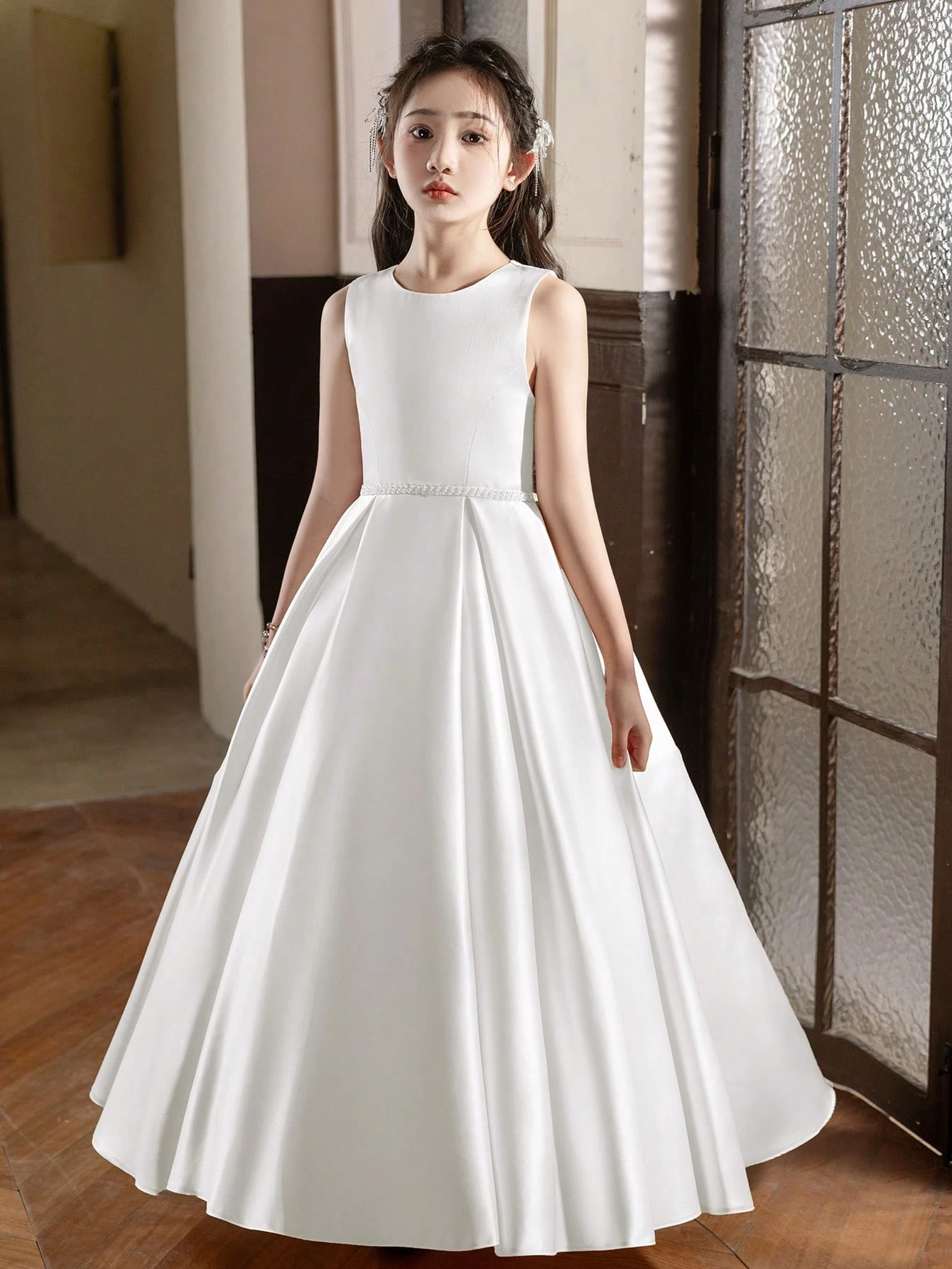 Vestido fiesta de lujo Versace satinado largo forrado blanco