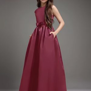 Vestido elegante glamour satén largo burdeo