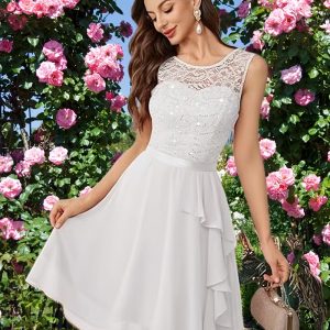 Vestido elegante envolvente sin mangas blanco