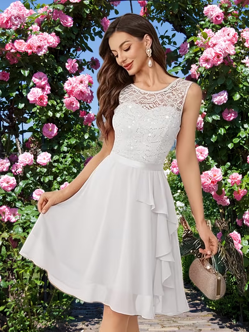 Vestido elegante envolvente sin mangas blanco