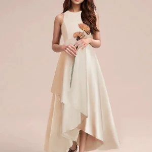 Vestido elegante rayón maxi manga cero champan