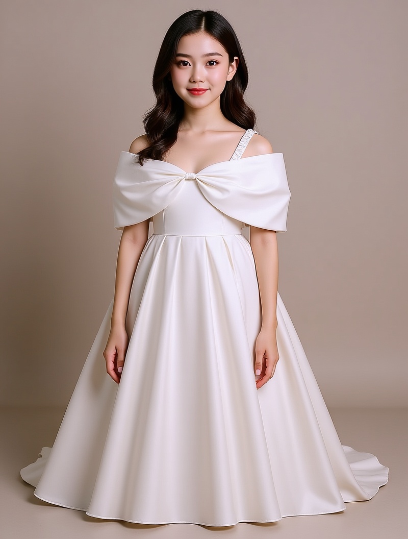 Vestido blanco de fiesta satén maxi con lazo grande sin mangas - Imagen 2
