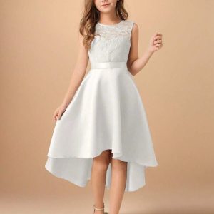Vestido de fiesta encaje satén blanco elegante