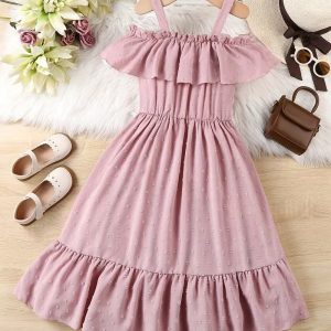 Vestido casual con pliegues y tirantes rosado