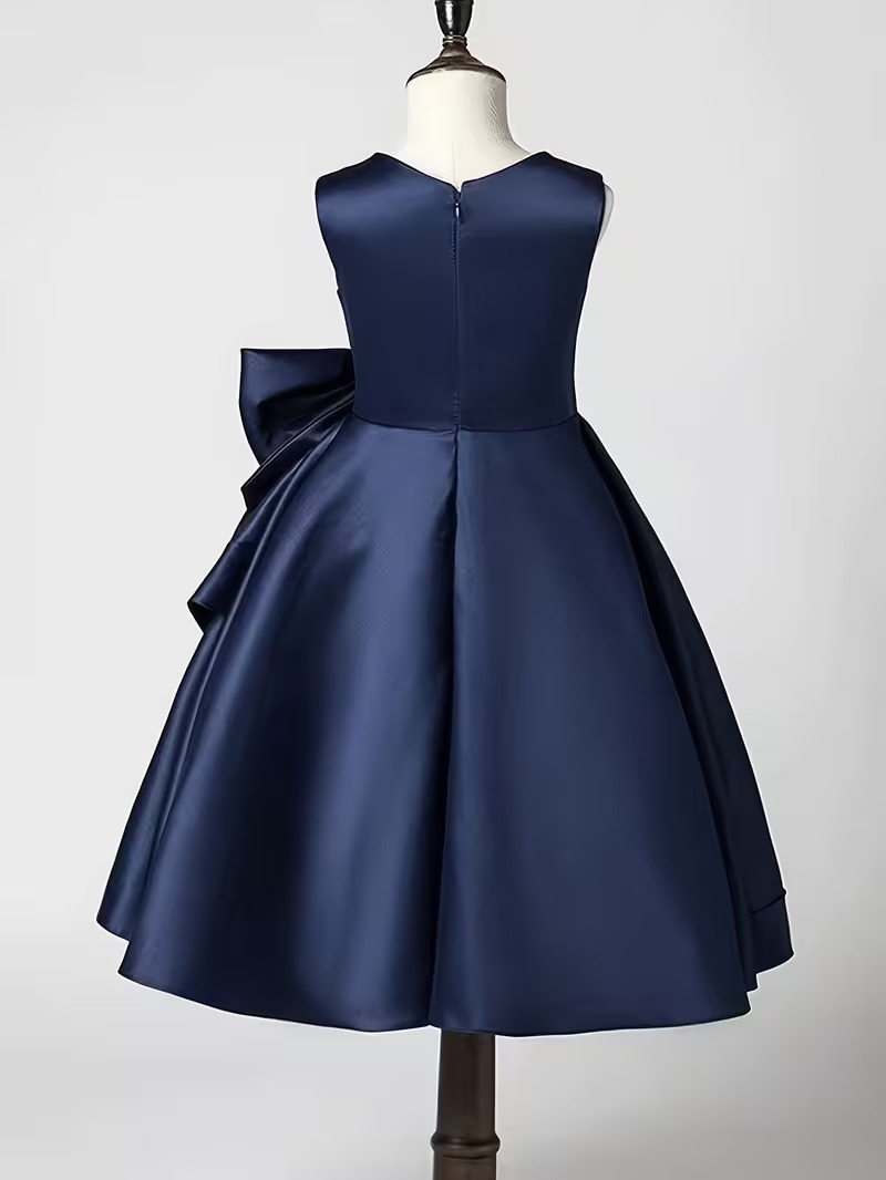 Vestido fiesta satén elegante falda asimétrico sin mangas azul - Imagen 2
