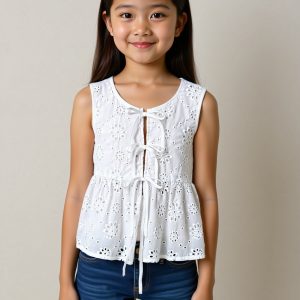 Blusa casual broderie algodón blanco