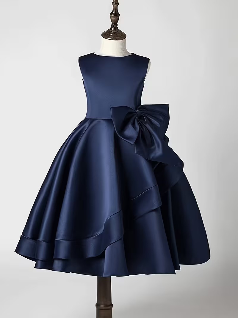 Vestido fiesta satén elegante falda asimétrico sin mangas azul - Imagen 3