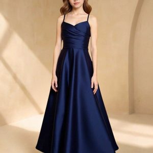 Vestido de elegante tirantes cruzados azul poliéster