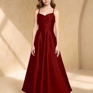 Vestido de elegante tirantes cruzados burdeos poliéster