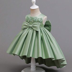 Vestido fiesta kids de satén aplicación rosas 3d verde