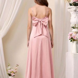 Vestido elegante delgado con tirantes plisado lateral abierto palo rosa