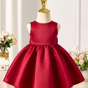Vestido fiesta niñitas con lazo en espalda rojo