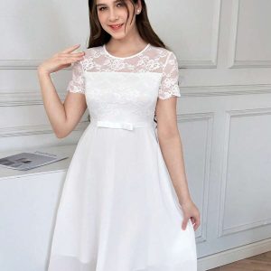 Vestido de fiesta blanco adolescentes encaje cuello redondo