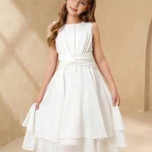 Vestido midi sin mangas elegante corte bajo a capas blanco