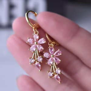 Aretes elegante flores rosado