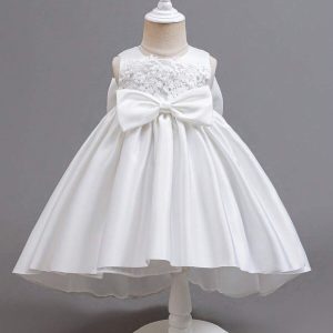 Vestido fiesta kids de satén aplicación rosas 3d blanco