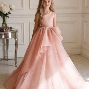 Vestido de fiesta asimétrico largo rosado