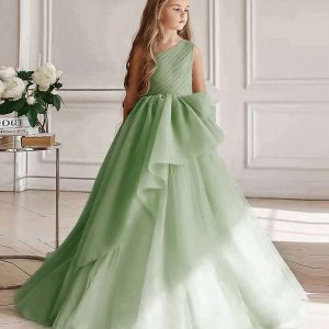 Vestido de fiesta asimétrico largo verde olivo
