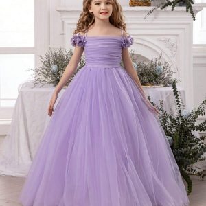 Vestido fiesta lila con tirantes floral 3d