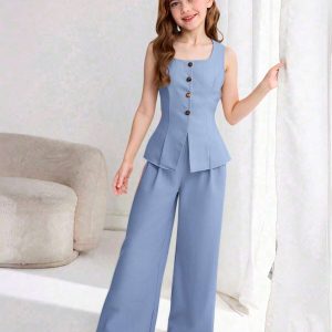 Conjunto manga cero botones delanteros cuello cuadrado