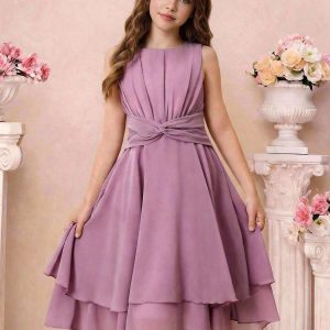 Vestido midi sin mangas elegante corte bajo a capas adolescente morado