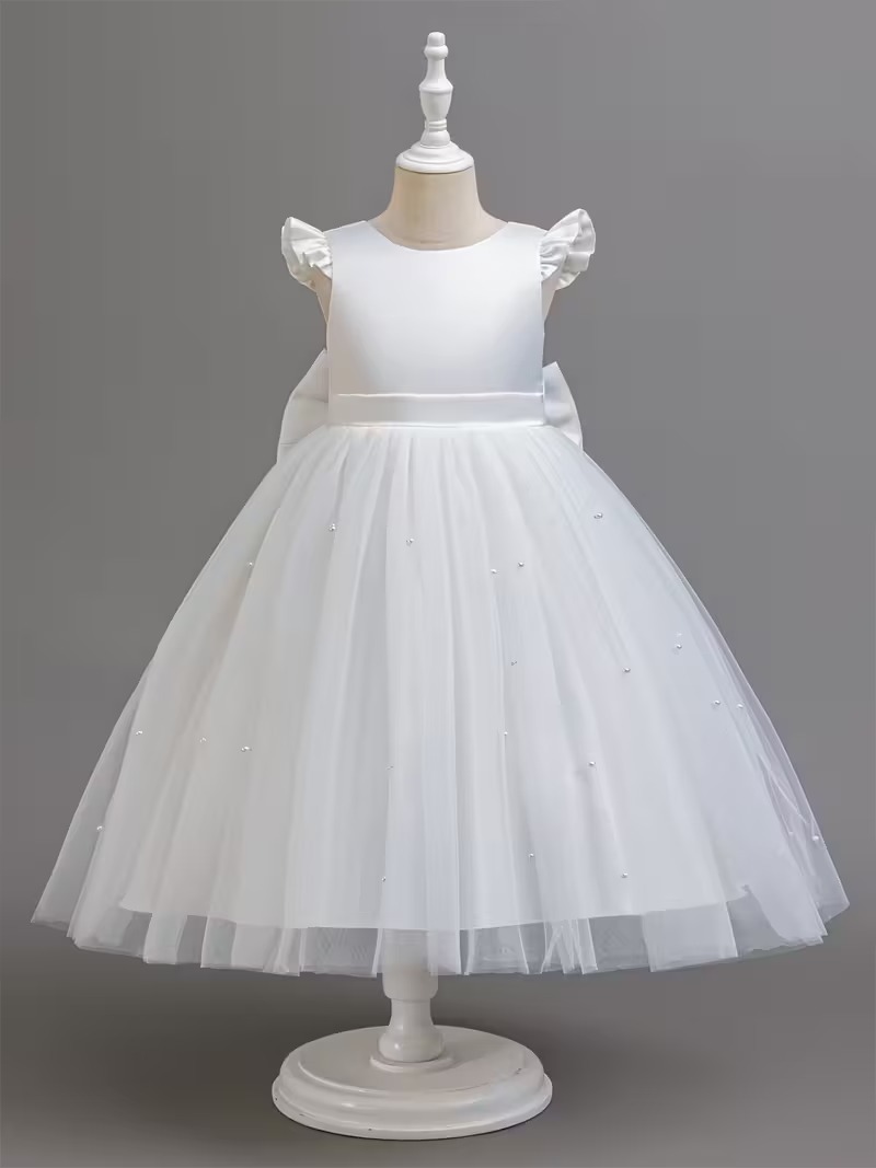 Vestido fiesta maxi manga capa lazo y perlas en falda - Imagen 3