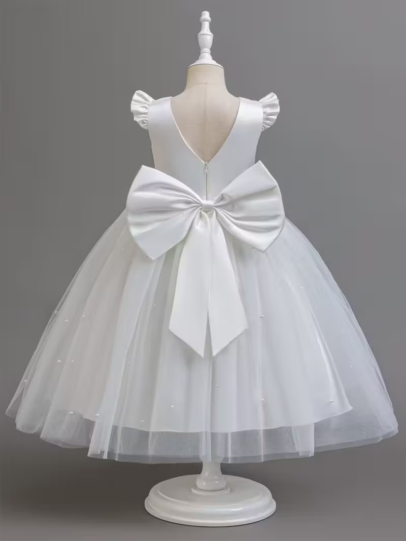 Vestido fiesta maxi manga capa lazo y perlas en falda - Imagen 6
