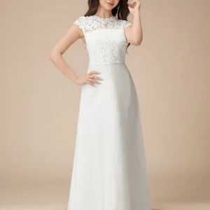 Vestido elegante blanco encaje y satén brillante glamour adolescentes