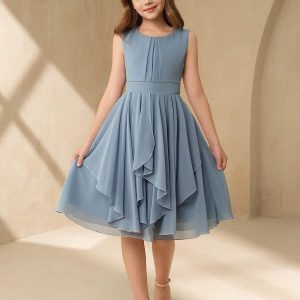 Vestido midi corto asimetrico sin mangas celeste