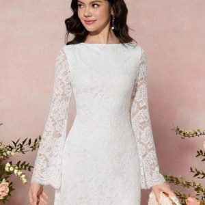 Vestido elegante corto blanco manga con encaje adolescente