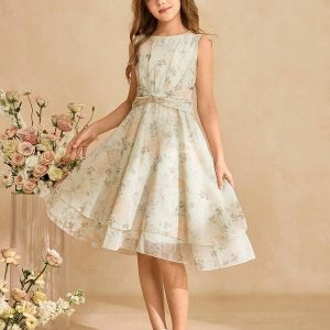 Vestido midi sin mangas albaricoque floral