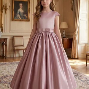 Vestido rosa elegante glamour versión princesa satén largo