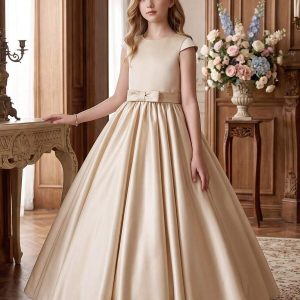 Vestido champan elegante glamour versión princesa satén largo