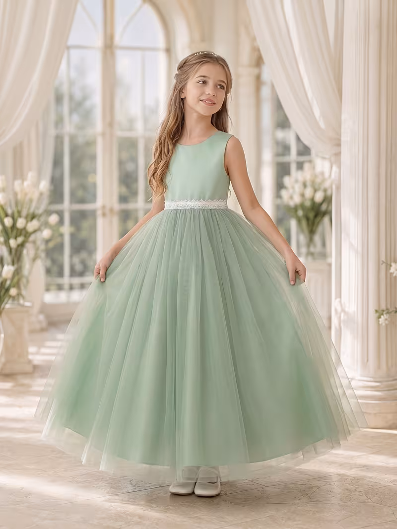 Vestido de fiesta detalle cinturón encaje cuello V atrás verde - Imagen 4