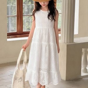 Vestido blanco broderie midi manga cero
