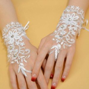 Guantes de comunión blanco decoración lentejuelas